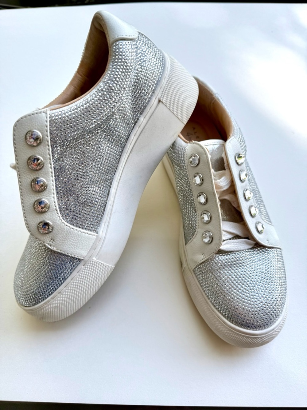 Alex Marie silver glitter sneakers with rhinestones, Size US 6